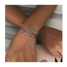 Punk Layered Chain Bracelet Silver Snake Chain Bracelet Vintage Figaro Chain Bracelet Thick Curb Link Chain Bracelet Gothic Hand Chain Jewelry for Women and Girls (Silver)