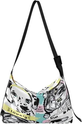 Puppy Kitten Faces Hobo Crossbody Bags for Women Leather Large Shoulder Bag Cross Body Trendy Womens Tote Bags Handbag for Travel Shopping