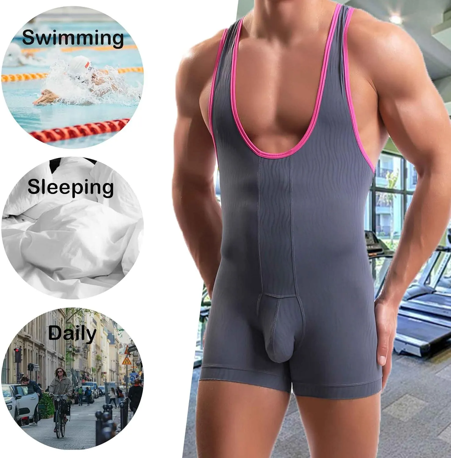 QiaTi Mens Athletic Supporters Sports Underwear Bodysuit Jumpsuit Wrestling Singlet Boxers