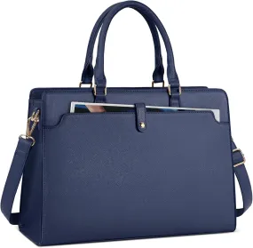 RAINSMORE Laptop Bag for Women 15.6 Inch Laptop Tote Bag Leather Work Bag Waterproof Womens Briefcase Business Office Computer Tote Bag Large Capacity Handbag Shoulder Bag Purple Blue