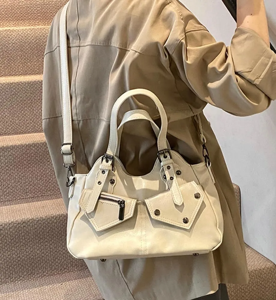 Retro Crossbody Bag For Women Satchel Bag Vegan Leather Shoulder Bags Womens Work Purses Y2K Tote Handbag Winter Travel