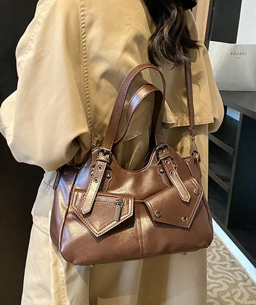 Retro Crossbody Bag For Women Satchel Bag Vegan Leather Shoulder Bags Womens Work Purses Y2K Tote Handbag Winter Travel