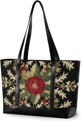 Retro Vintage Rose Leaves Pattern classy womens laptop tote with zipper tote bag for work for flight with Travel Gym Vacation bolso para laptop