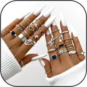Rings Gifts Trendy Stuff for Women Stackable Rings Rhinestone Moon Star Stacking Rings Set Gold Silver Rings for Women Non Tarnish Rhinestone Gold Plated Miidi Pinky Thumb Rings Jewelry Stocking Stuffers
