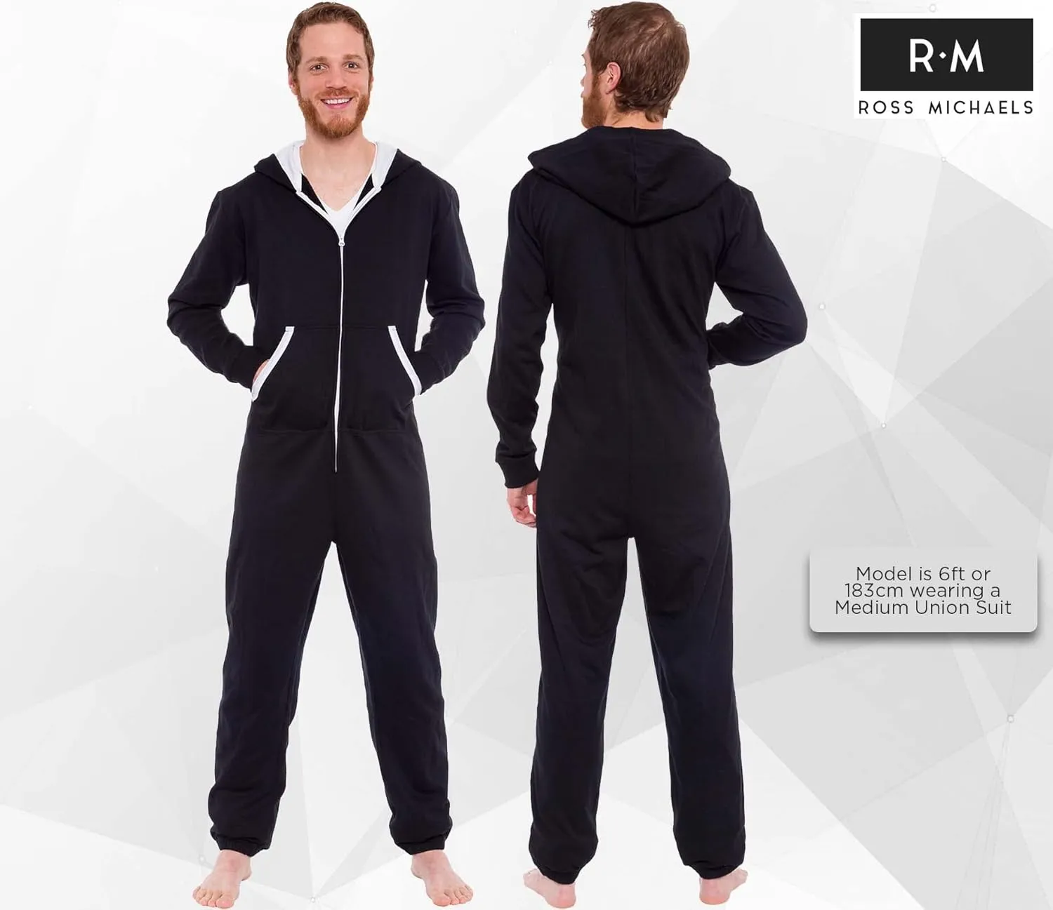 Ross Michaels Men's Hooded Jumpsuit - Zip Up One Piece Pajamas