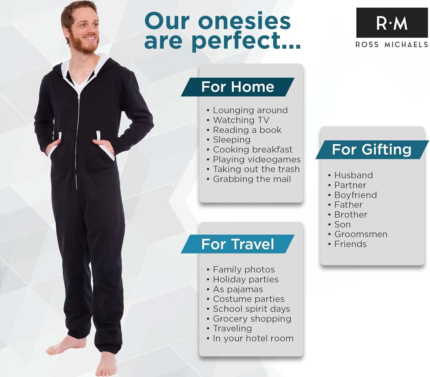 Ross Michaels Men's Hooded Jumpsuit - Zip Up One Piece Pajamas