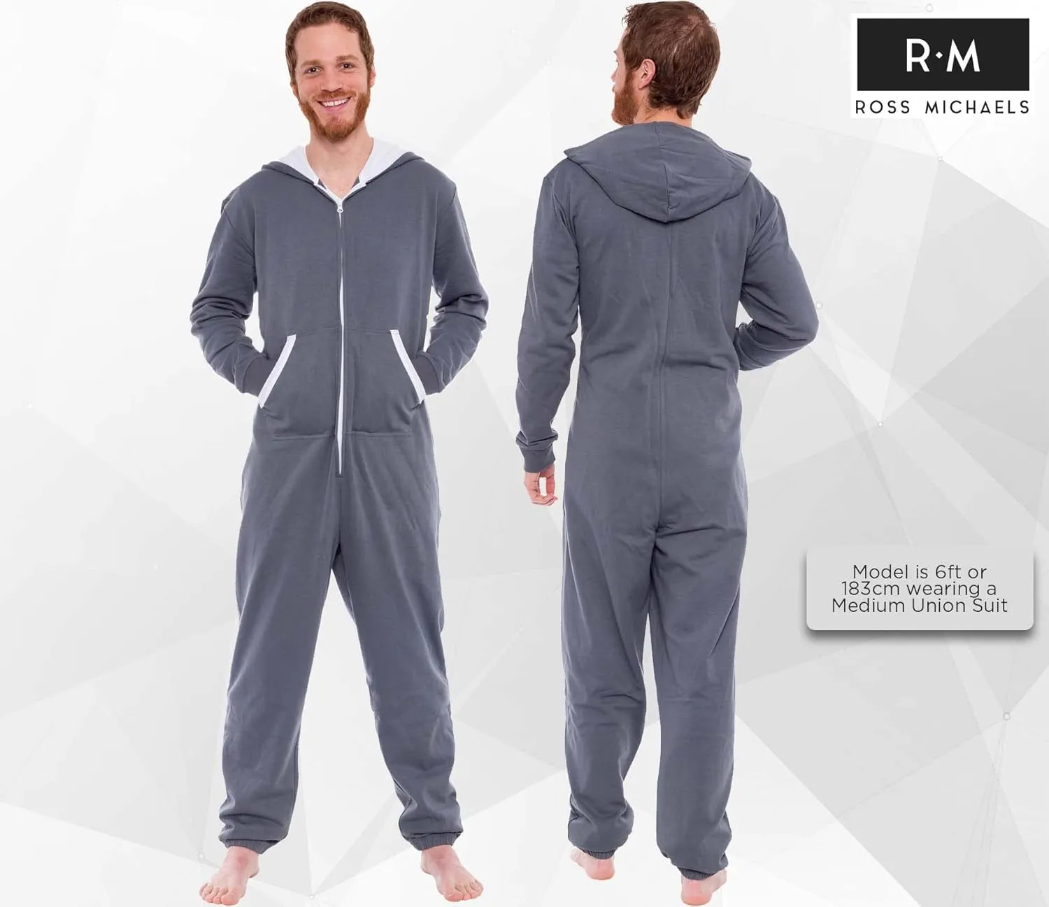 Ross Michaels Men's Hooded Jumpsuit - Zip Up One Piece Pajamas