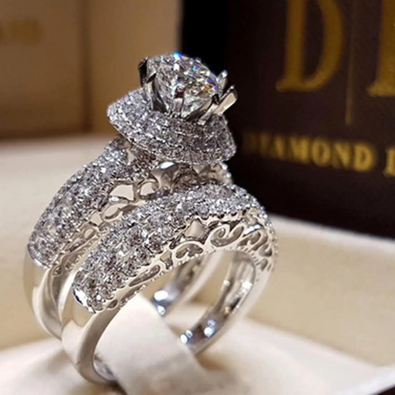Round Solitaire CZ Engagement Rings wedding bands for Women 925 Silver Bridal Ring Sets promise rings for her