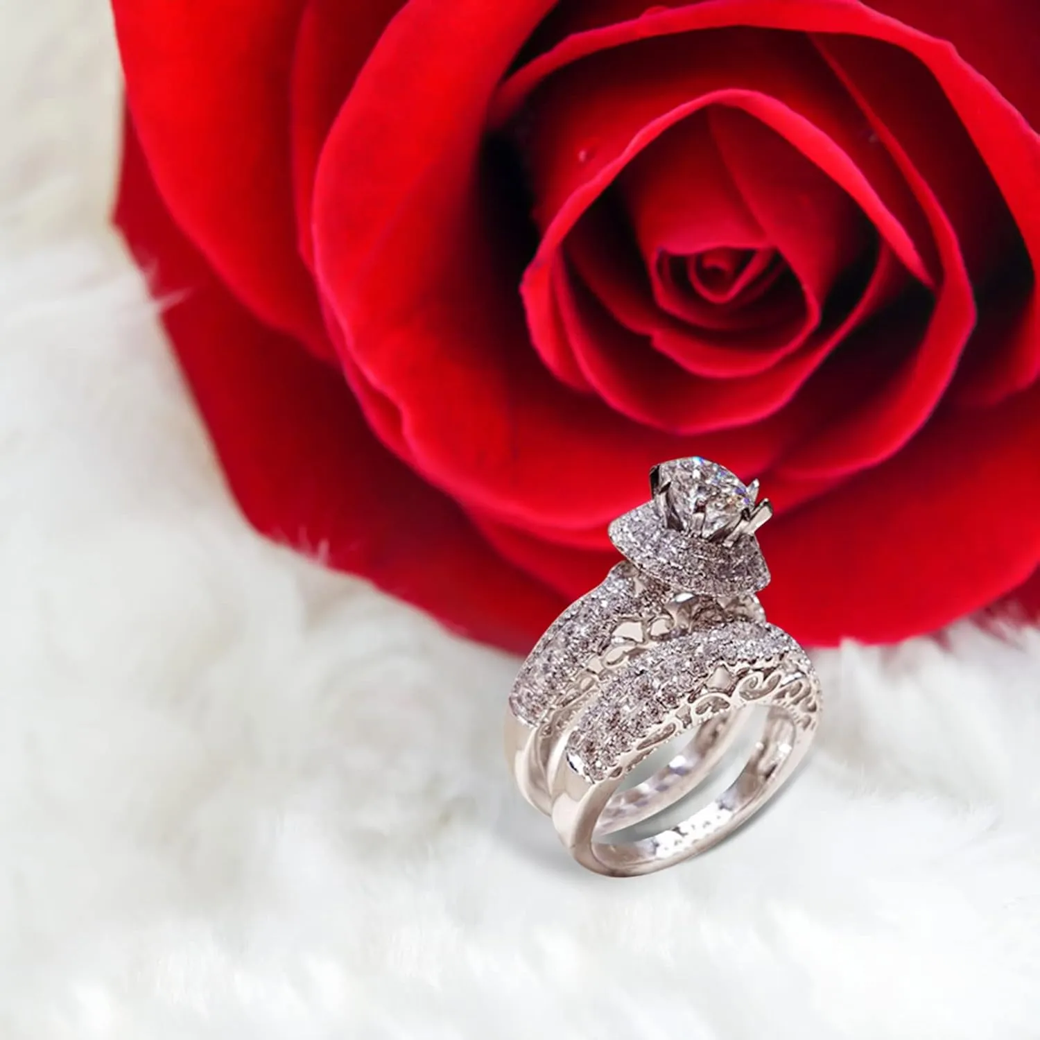 Round Solitaire CZ Engagement Rings wedding bands for Women 925 Silver Bridal Ring Sets promise rings for her