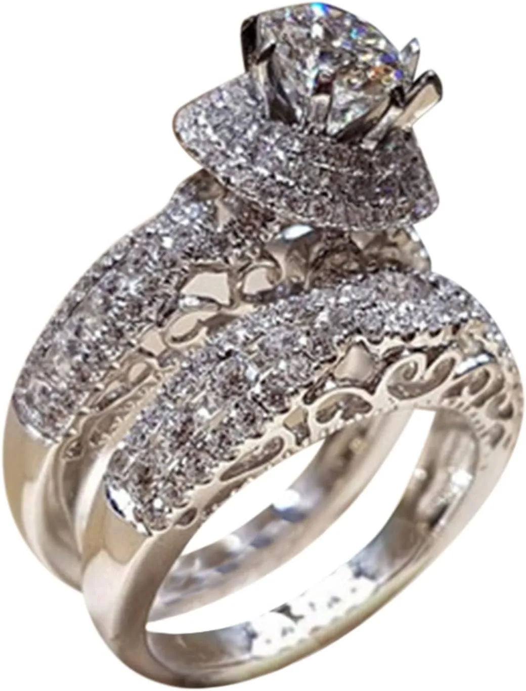 Round Solitaire CZ Engagement Rings wedding bands for Women 925 Silver Bridal Ring Sets promise rings for her