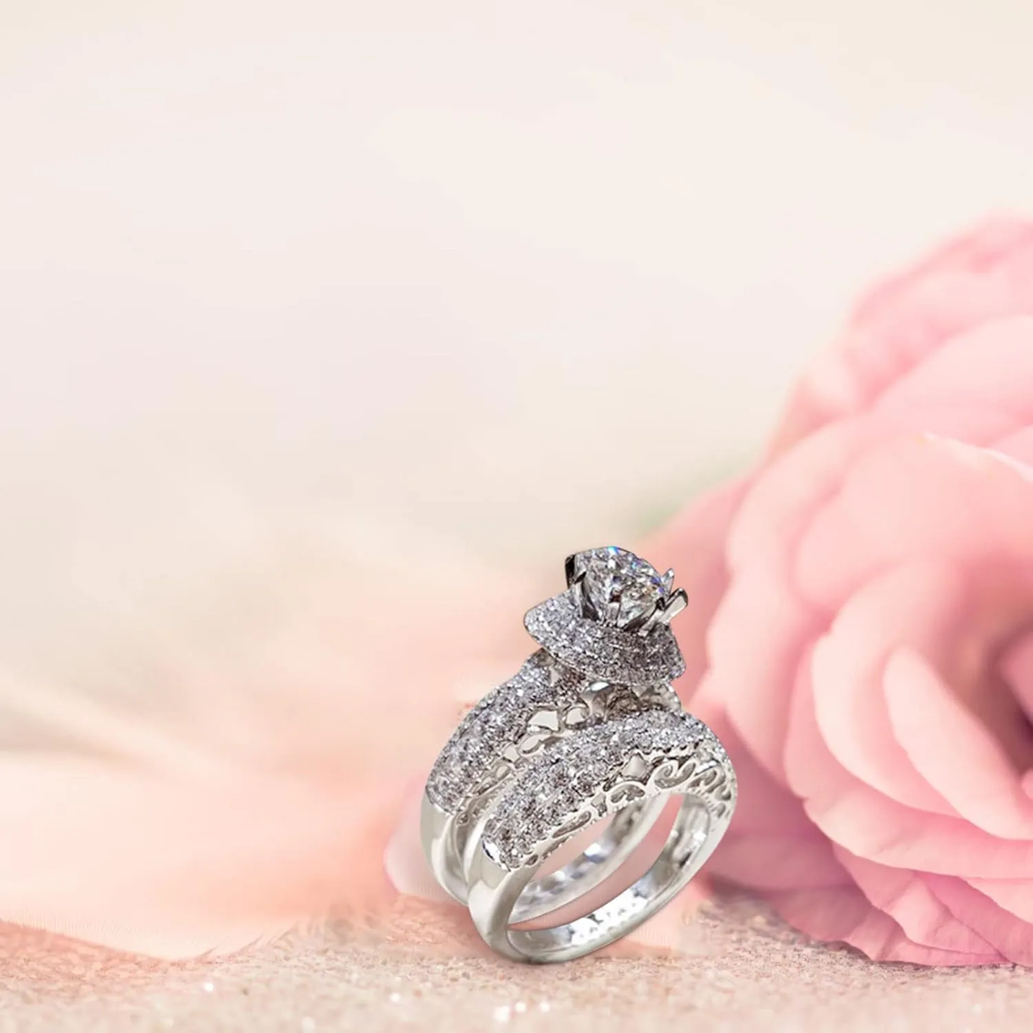 Round Solitaire CZ Engagement Rings wedding bands for Women 925 Silver Bridal Ring Sets promise rings for her