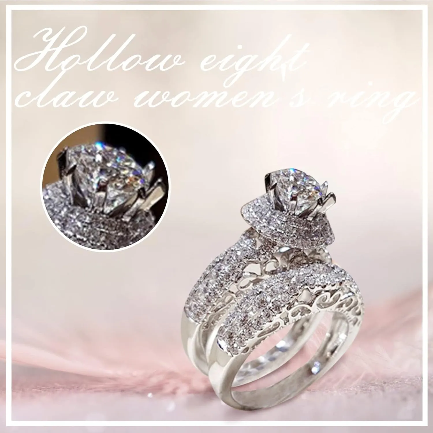 Round Solitaire CZ Engagement Rings wedding bands for Women 925 Silver Bridal Ring Sets promise rings for her