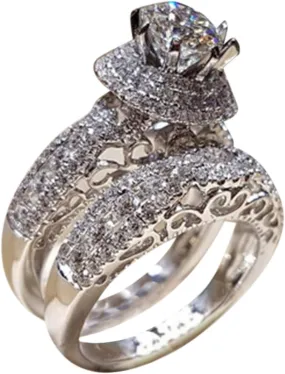 Round Solitaire CZ Engagement Rings wedding bands for Women 925 Silver Bridal Ring Sets promise rings for her