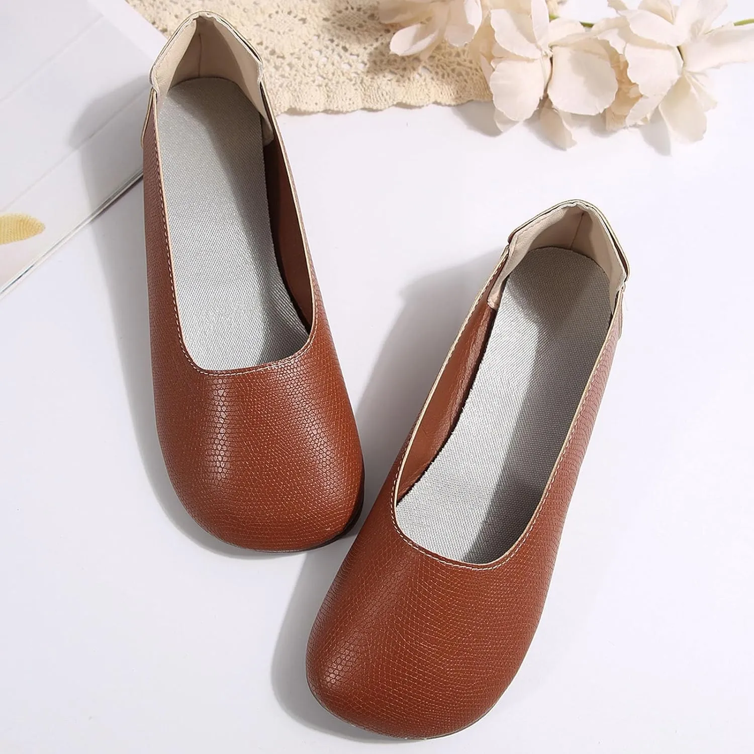 Round Toe Women Flat Shoes Slip on Dress Ballet Flats Shoes Women Comfort Solid Flat Shoe Close Toe Slingback Work Moccasins Comfortable Lightweight Breathable Going Out Footwear