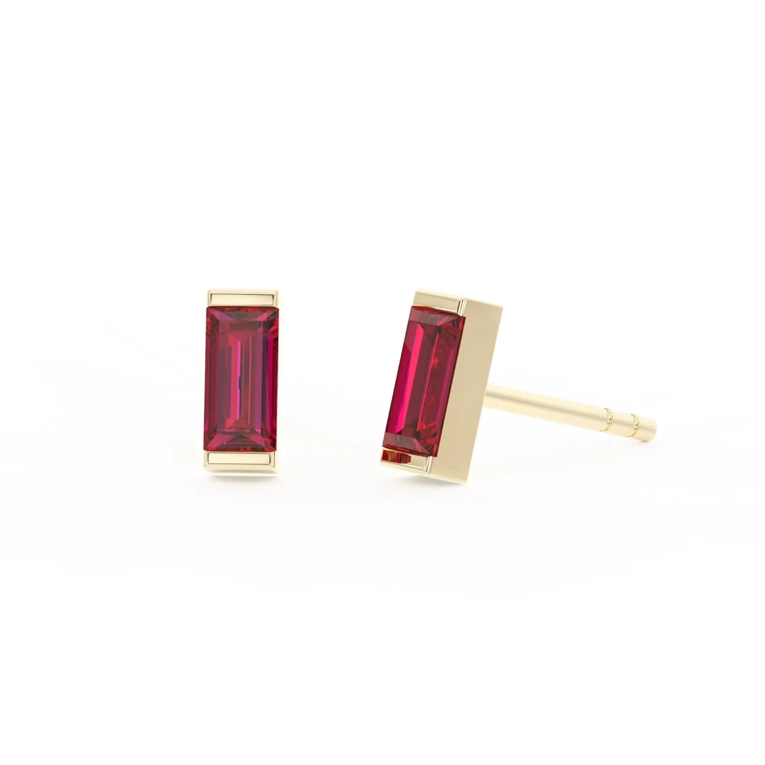 Ruby Stud Earrings for Women, Rectangle Stud Earrings - Hypoallergenic 18K Gold Stud Earrings, Genuine 925 Sterling Silver - July Birthstone Mothers Day Gifts (6.5mm Rectangle)