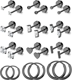 SAILIMUE 14K Gold Plated Flat Back Stud Earrings for Women | Hypoallergenic Surgical Stainless Steel Earrings | Screw Back Earrings Sets for Multiple Piercing | Small Cartilage Earring Studs