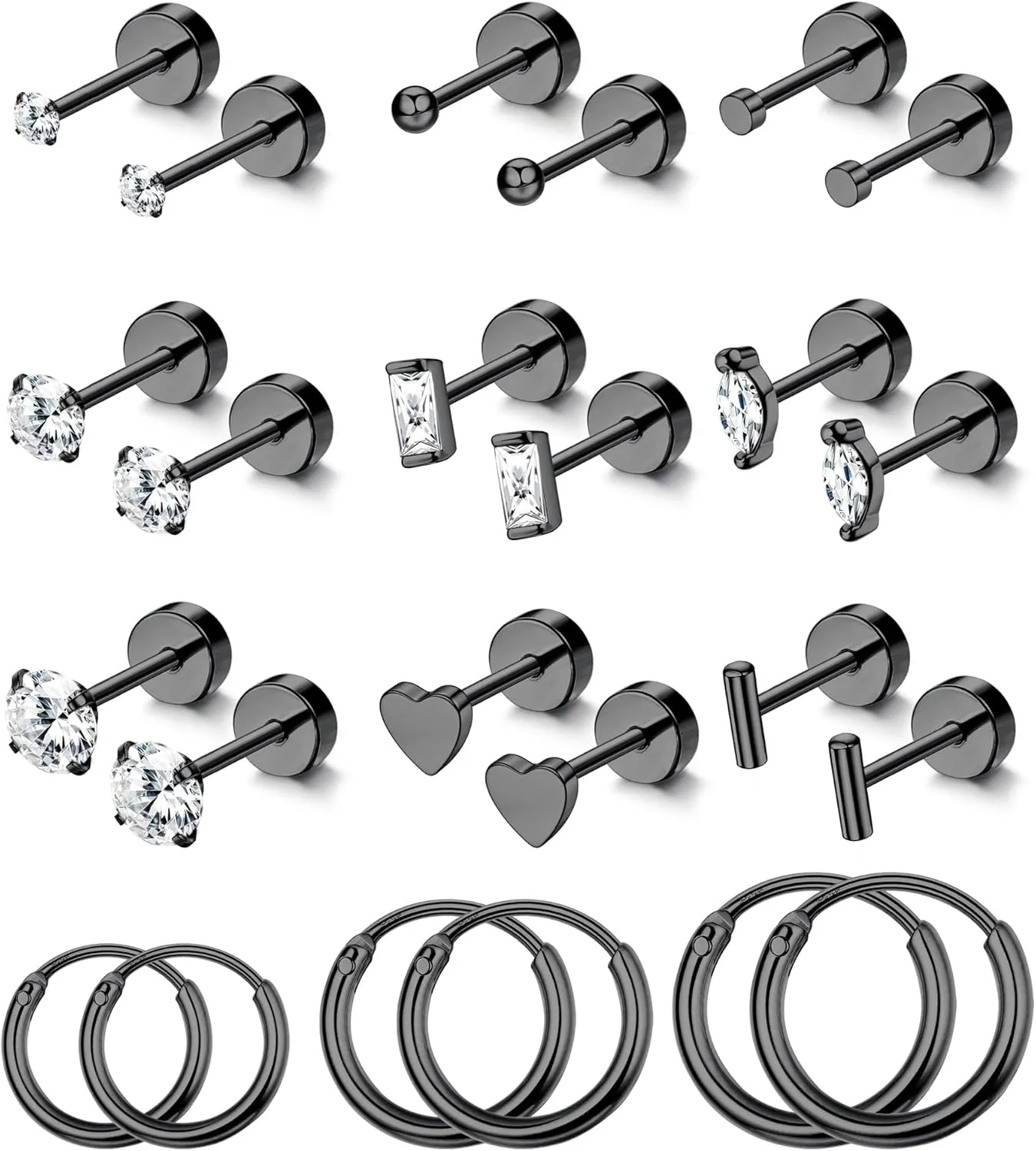 SAILIMUE 14K Gold Plated Flat Back Stud Earrings for Women | Hypoallergenic Surgical Stainless Steel Earrings | Screw Back Earrings Sets for Multiple Piercing | Small Cartilage Earring Studs