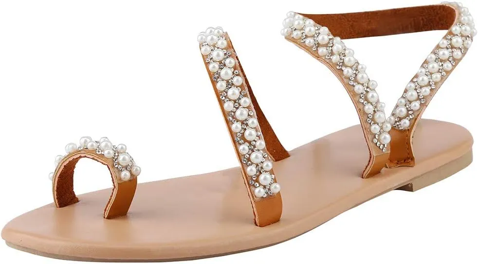 Sandals for Women Thong,Women's Bohemia Bling Rhinestone Flat Sandals Flat Gladiator Sandals Open Toe Dress Shoes