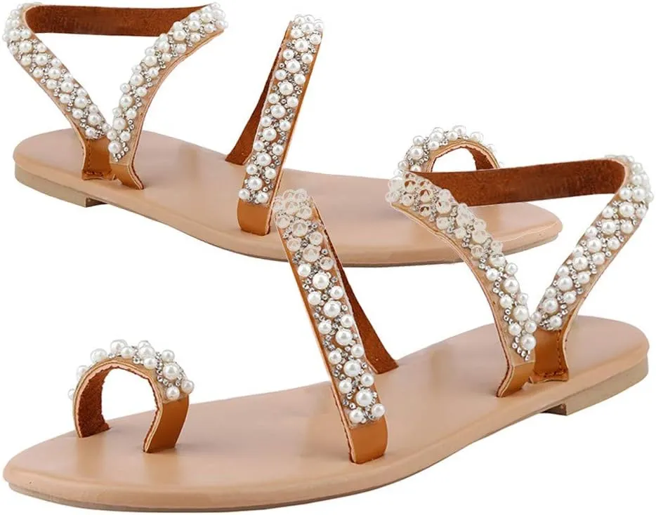 Sandals for Women Thong,Women's Bohemia Bling Rhinestone Flat Sandals Flat Gladiator Sandals Open Toe Dress Shoes