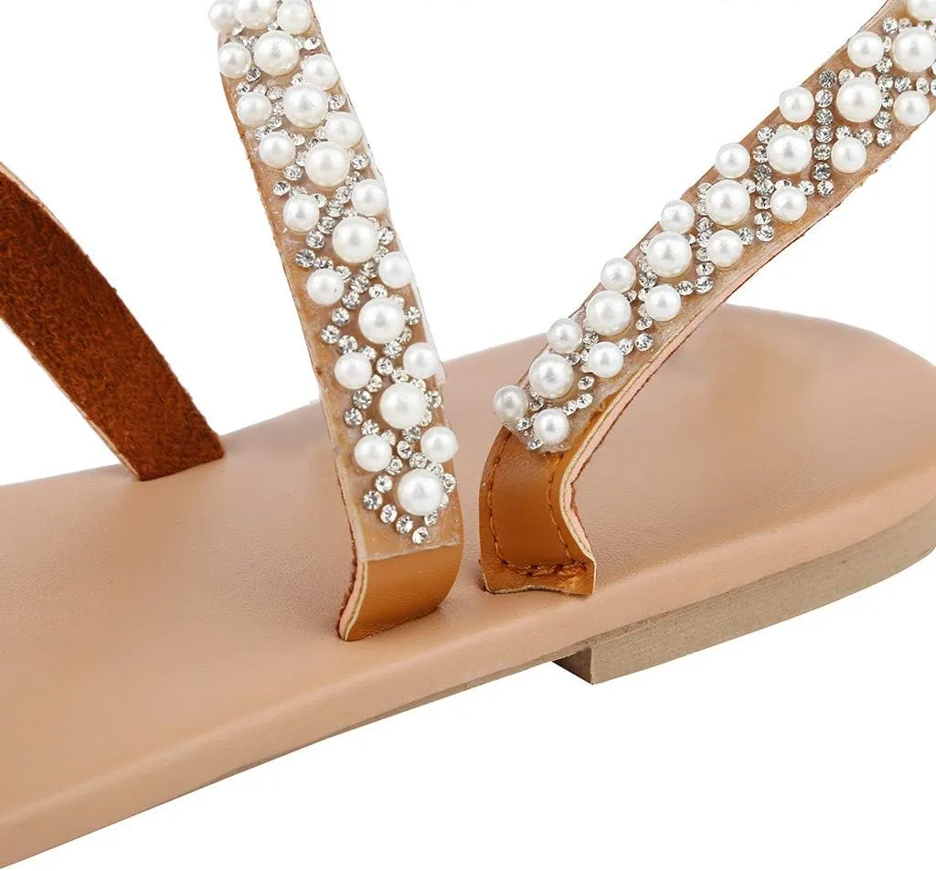 Sandals for Women Thong,Women's Bohemia Bling Rhinestone Flat Sandals Flat Gladiator Sandals Open Toe Dress Shoes
