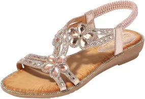 Sandals for Women Women's Flat Sandals Womens Flat for Women Black Beach Rhinestone Open Toe Slip on Casual