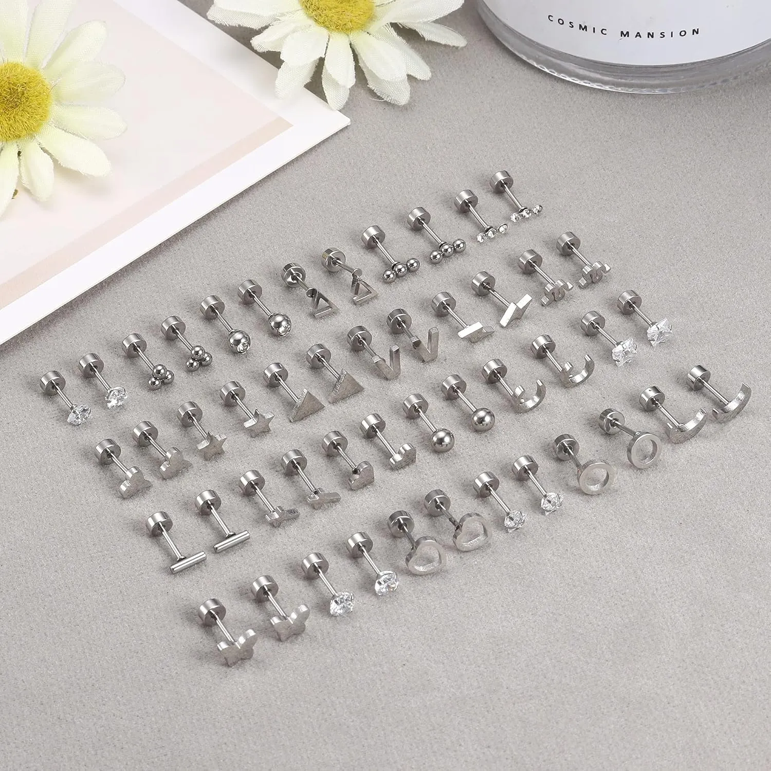 Sanfenly Flat Back Stud Earrings for Women Men Hypoallergenic 14K Gold Plated Surgical Stainless Steel Tiny Small Screw Back Stud Earring Sets Dainty 20g Cartilage Earring Pack Helix Piercing Jewelry