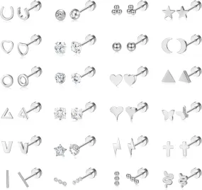 Sanfenly Flat Back Stud Earrings for Women Men Hypoallergenic 14K Gold Plated Surgical Stainless Steel Tiny Small Screw Back Stud Earring Sets Dainty 20g Cartilage Earring Pack Helix Piercing Jewelry