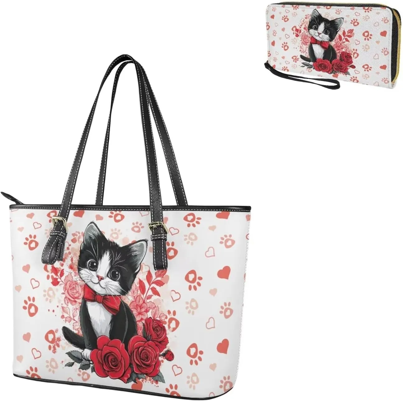 Satchel Handbags Saddle Purse Matched Zipper Wallet Womens 2 Pcs