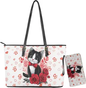 Satchel Handbags Saddle Purse Matched Zipper Wallet Womens 2 Pcs