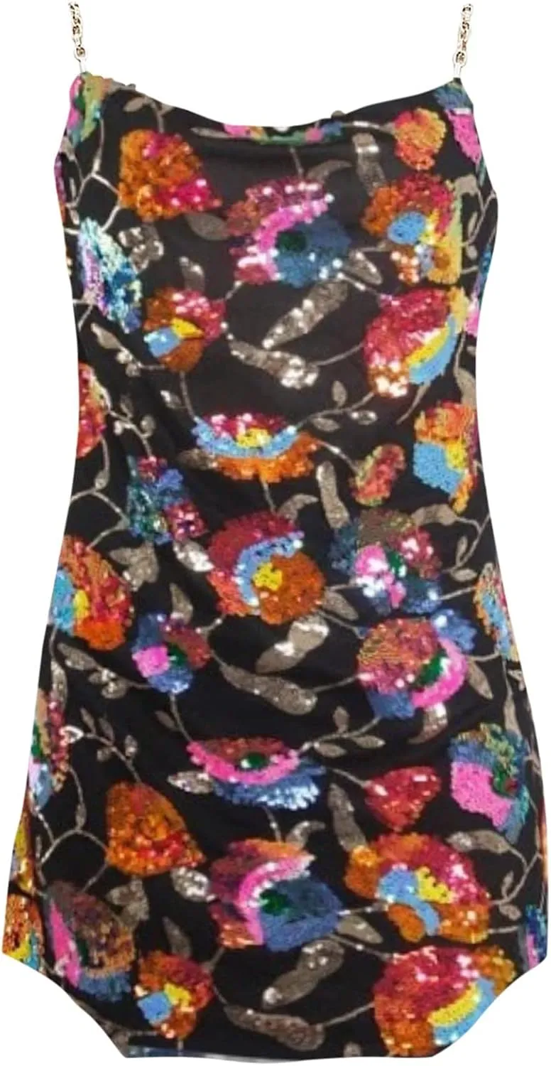 Sequin Dress for Women Sparkly Sexy Spaghetti Strap Backless Deep V Neck Low Cut Mini Dresses for Party Cocktail Club