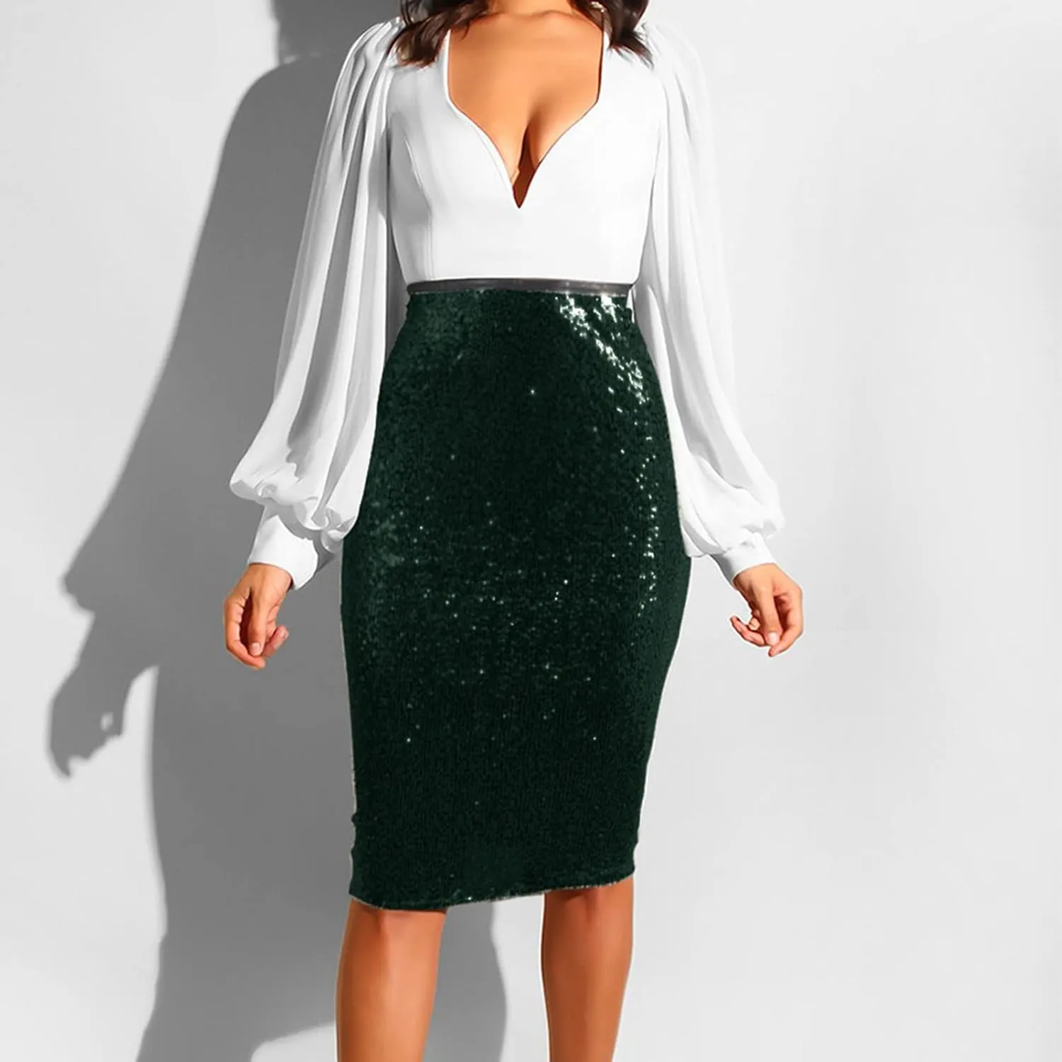 Sequin Skirt for Women, Sparkly Skirts, Sexy Glitter High Waist Casual Midi Skirt Bodycon for Holiday/Party/Business