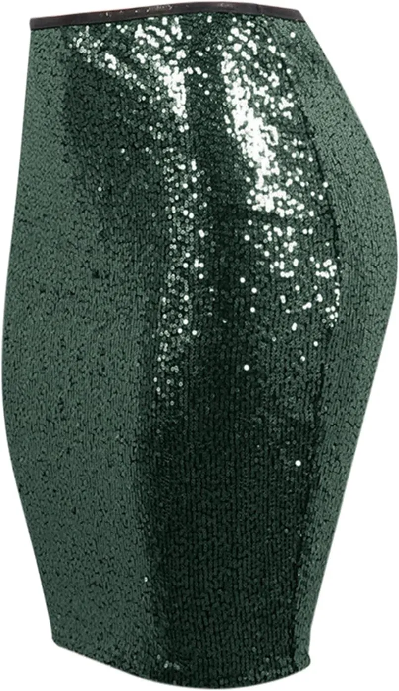 Sequin Skirt for Women, Sparkly Skirts, Sexy Glitter High Waist Casual Midi Skirt Bodycon for Holiday/Party/Business