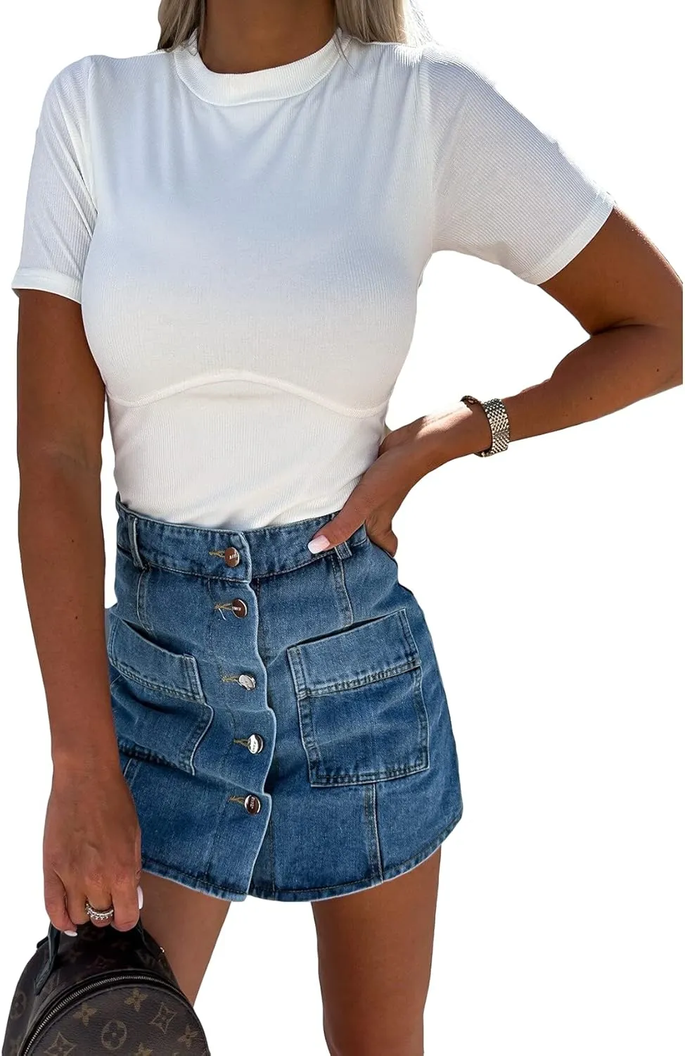 Sexy Short Denim Skirts for Women Summer Casual Distressed Denim Jean High Waisted Short Bodycon Skirt Streetwear