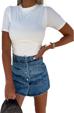 Sexy Short Denim Skirts for Women Summer Casual Distressed Denim Jean High Waisted Short Bodycon Skirt Streetwear