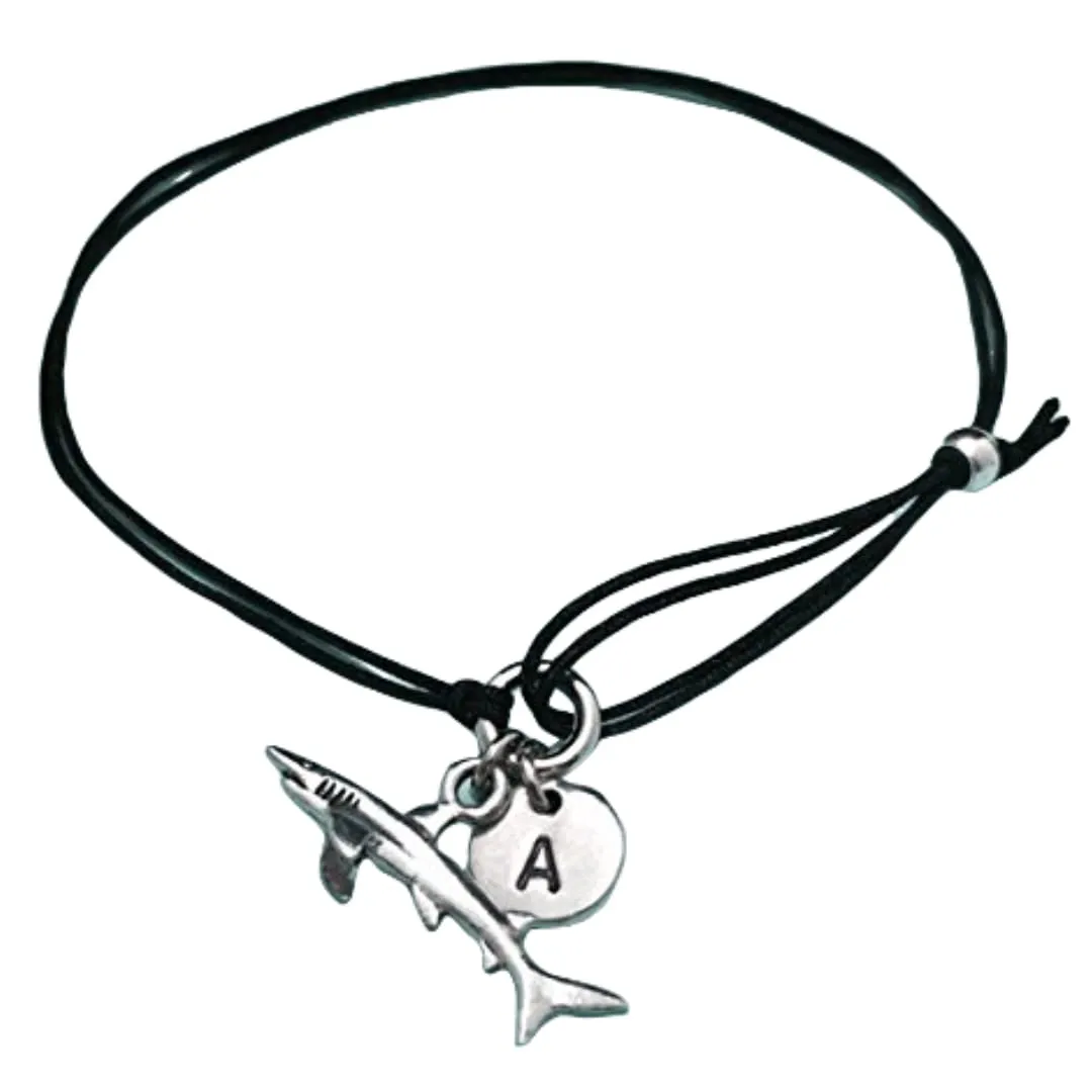Shark cord bracelet, shark charm bracelet, adjustable bracelet, charm bracelet, personalized bracelet, initial, monogram