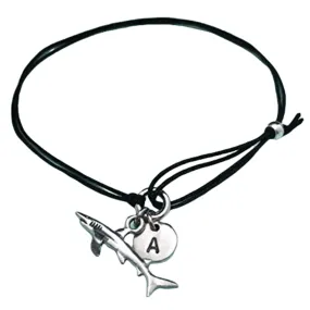 Shark cord bracelet, shark charm bracelet, adjustable bracelet, charm bracelet, personalized bracelet, initial, monogram