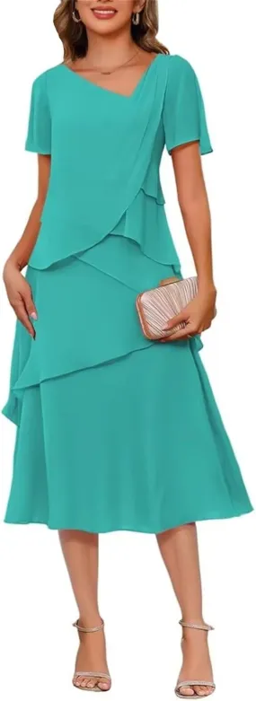 Short Mother of The Bride Dresses for Wedding 2025 Chiffon A Line Evening Dress with Sleeve