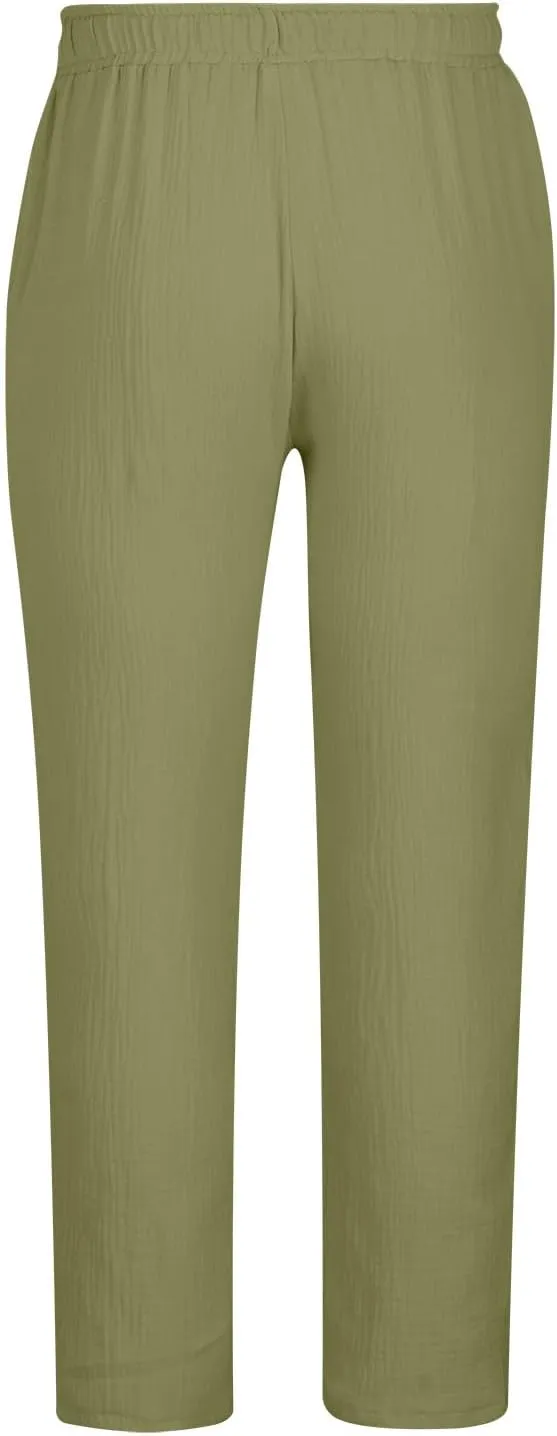 Side Zipper Pants for Men Cotton Linen Drawstring Pants Lightweight Elastic Waist Loose Lounge Pants Casual Trousers