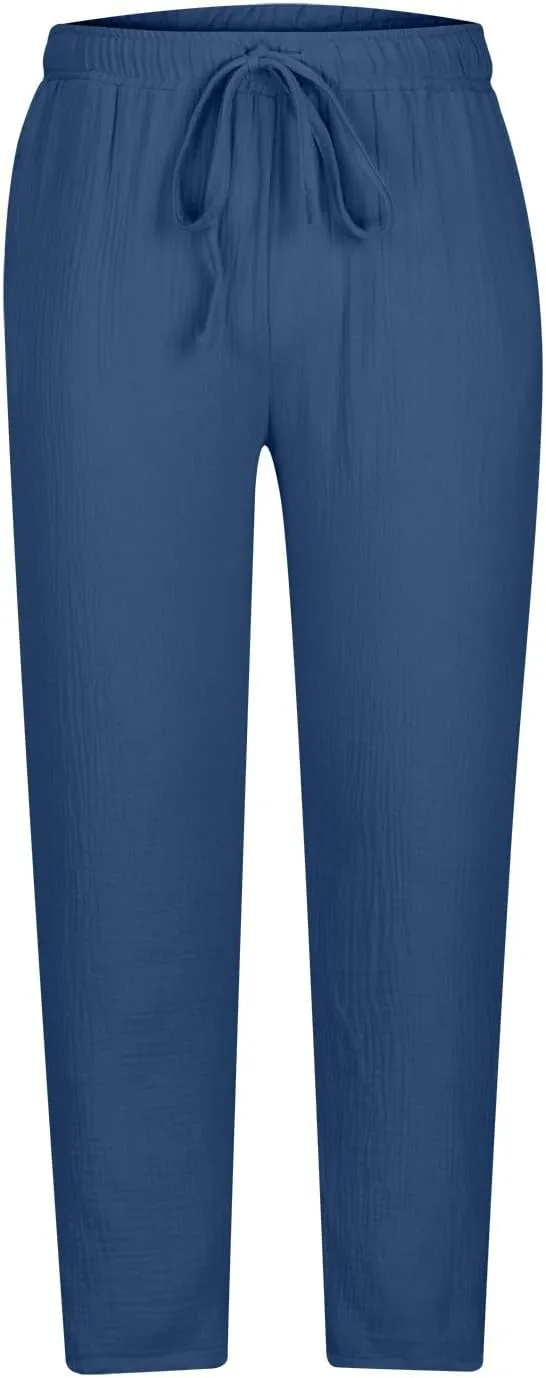 Side Zipper Pants for Men Cotton Linen Drawstring Pants Lightweight Elastic Waist Loose Lounge Pants Casual Trousers