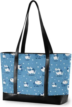 Silhouette Of Hippo Powder Blue Portable womens tote bags for work with zipper for commuter with tablet maletin ejecutivo para mujer