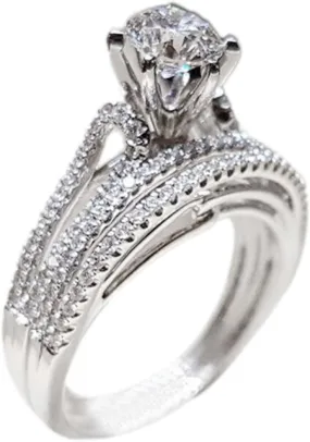 Silver Engagement Ring Wedding Bands Bridal Set for Women Solitaire Round Cut Cubic Zirconia Engagement Ring