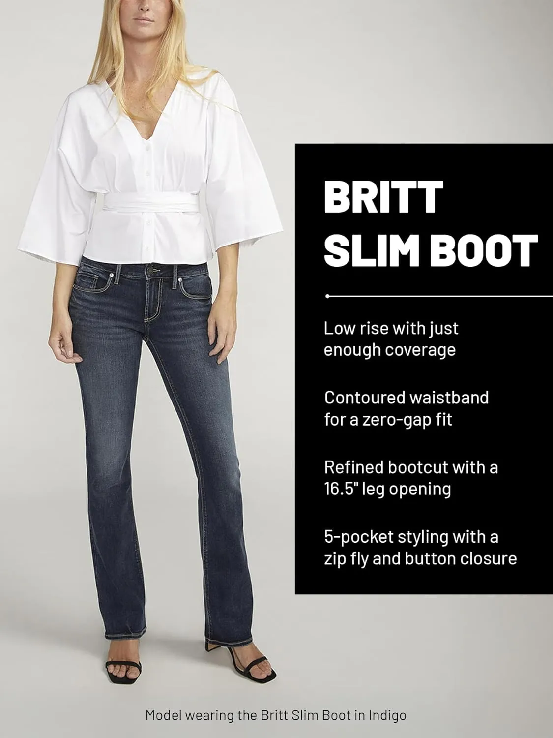 Silver Jeans Co. Women's Britt Low Rise Curvy Fit Slim Bootcut Jeans