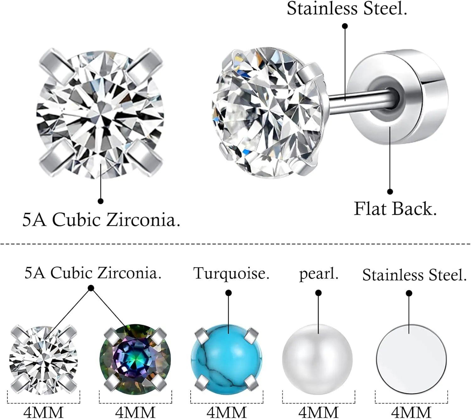 Silver Stud Earrings for Women Hypoallergenic Trendy Silver Stud Earrings Surgical Steel Earrings for Men