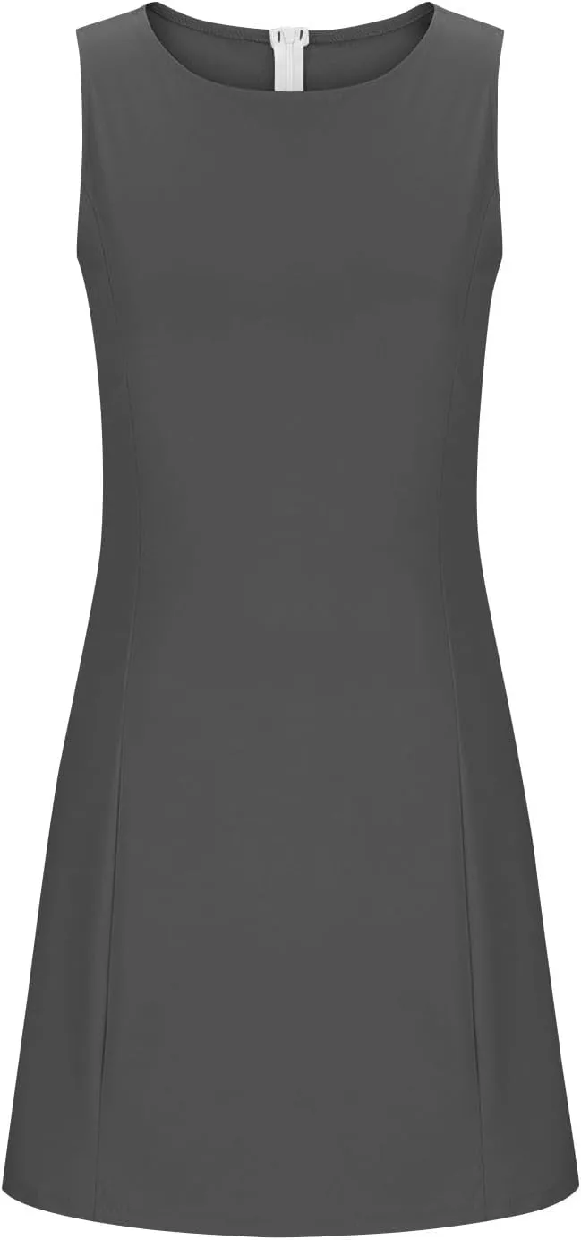 Sleeveless Mini Dresses for Women, Casual Crewneck Zip A Line Tank Dress, Solid Summer Beach Holiday Lounge Outfits