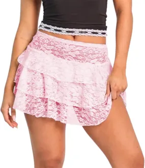 Slip Lace Skirt for Women Under Dress Layered Ruffle Short Skirts Floral Lace Mini Skirts Half Slips Underskirts