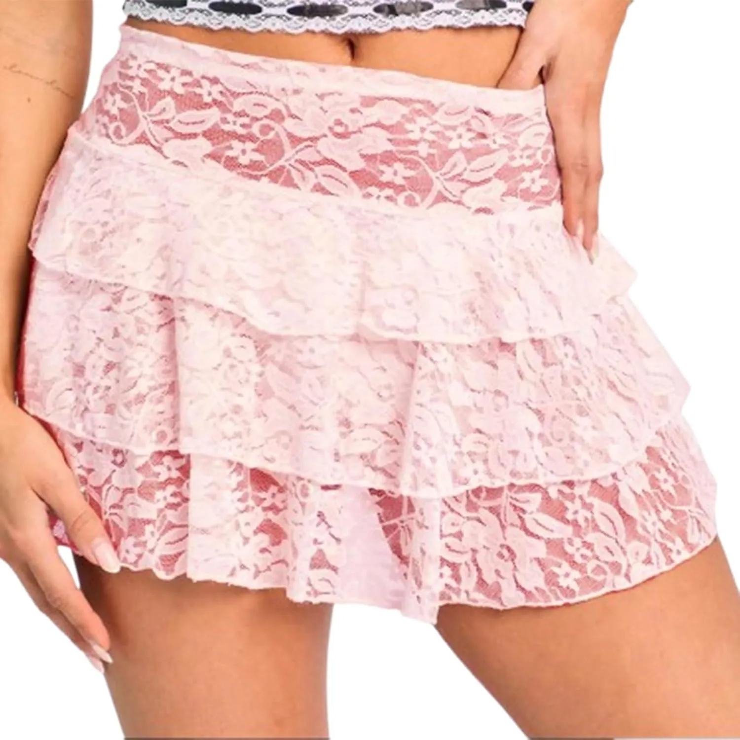 Slip Lace Skirt for Women Under Dress Layered Ruffle Short Skirts Floral Lace Mini Skirts Half Slips Underskirts