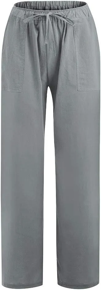Softball Pants Womens Casual High Waisted Wide Leg Pants Button Up Straight Leg Trousers