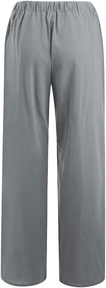 Softball Pants Womens Casual High Waisted Wide Leg Pants Button Up Straight Leg Trousers
