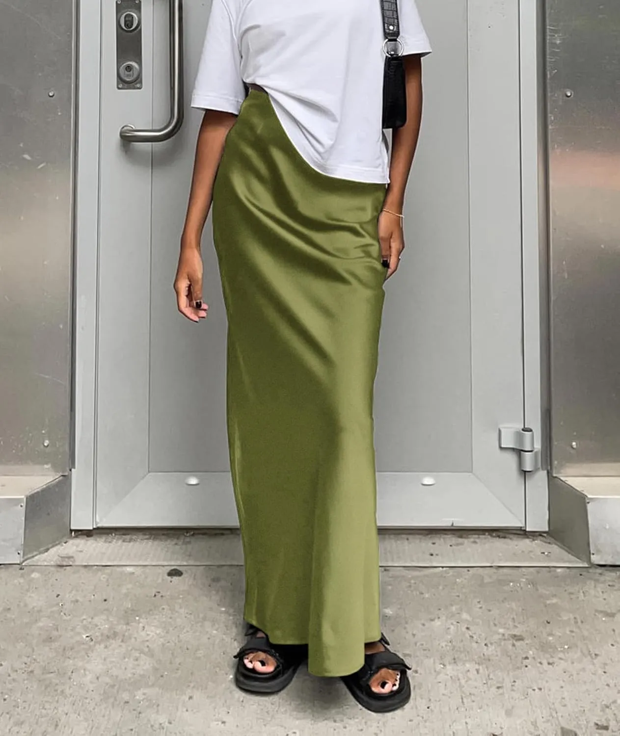 SOMTHRON Women's High Waist Satin Maxi Skirt Summer Silky A-Line Flowy Zipper Elegant Mermaid Long Skirts