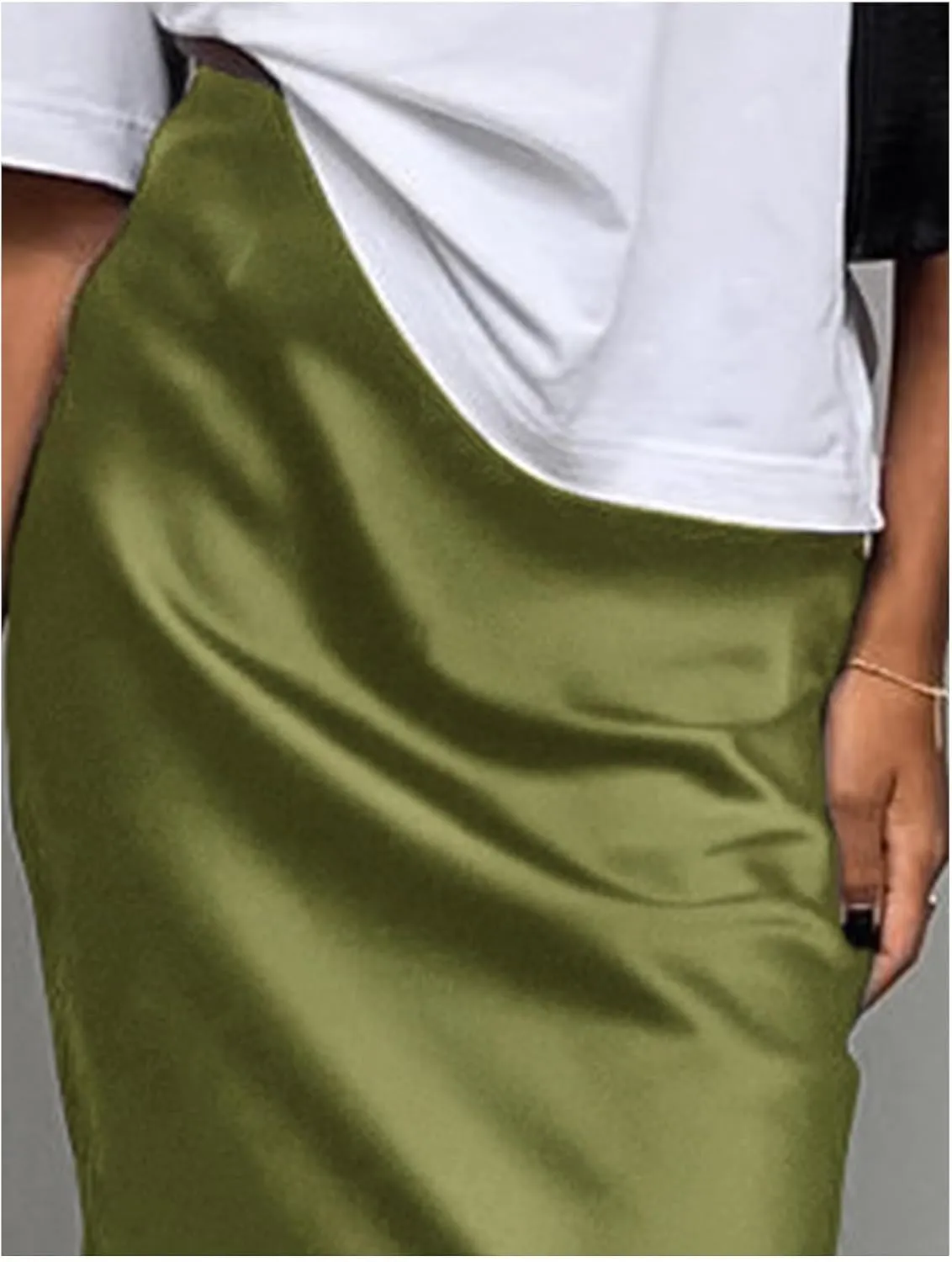 SOMTHRON Women's High Waist Satin Maxi Skirt Summer Silky A-Line Flowy Zipper Elegant Mermaid Long Skirts